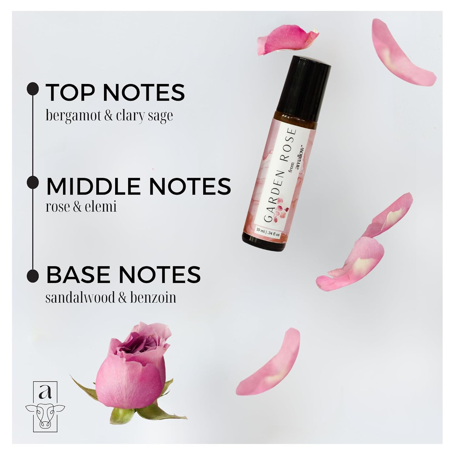 Amallow All Natural Non-Toxic Perfume Roller - Made With Pure and Organic Essential Oils - Hints of Rose, Sandalwood, Elemi, and Clary Sage (Garden Rose) - Image 2
