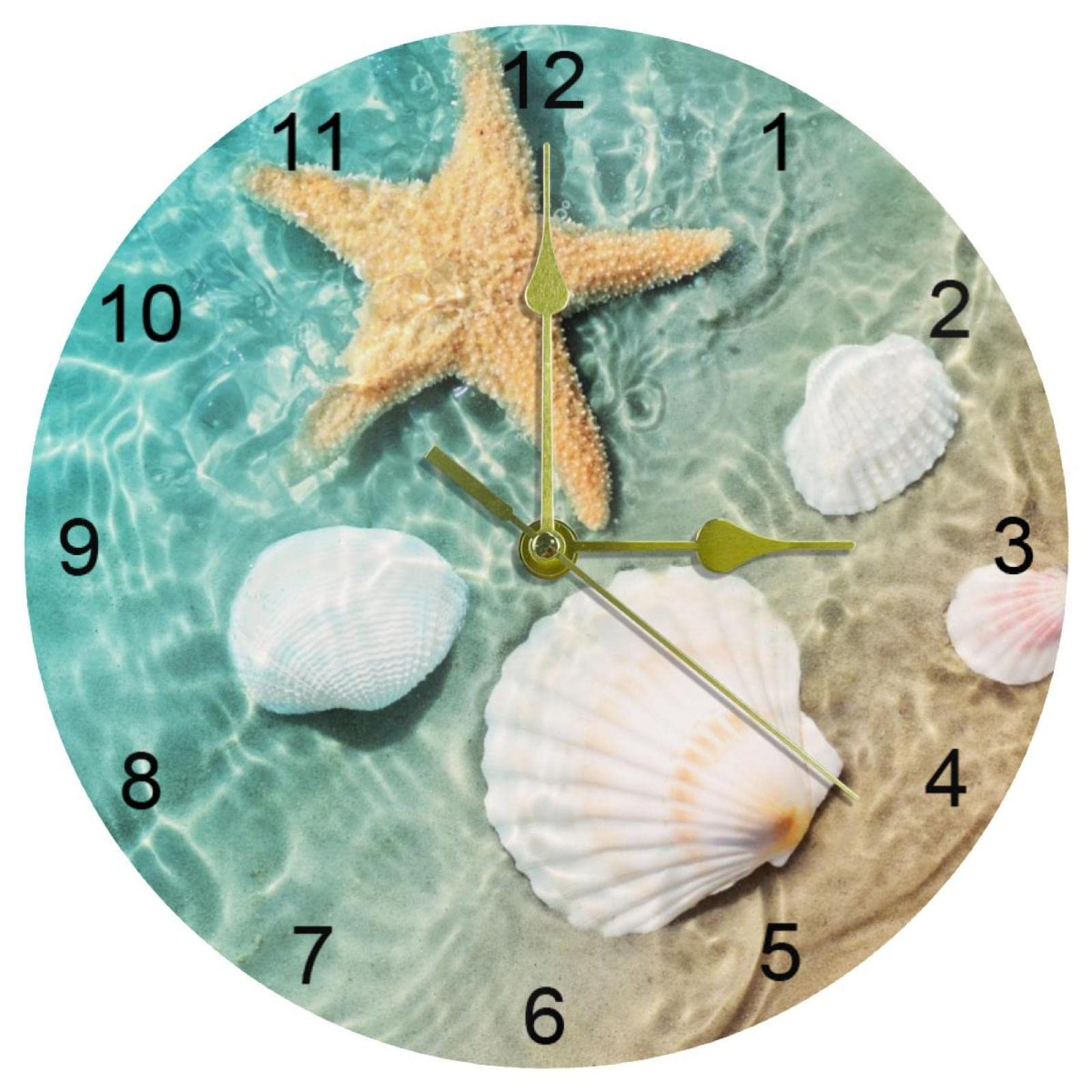 Horloge murale silencieuse cuisine étoile de mer ronde avec grands chiffres arabes 25cm