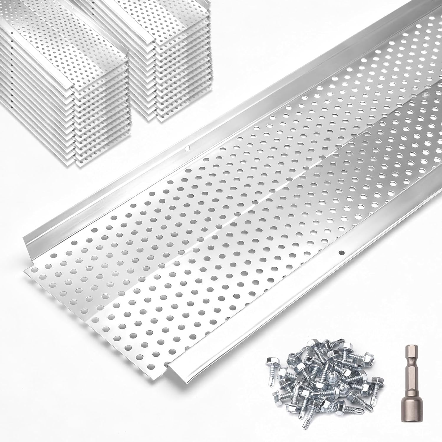 Raytano 5" Gutter Guards, 104 Ft Aluminum Gutter Guard 5Inch with Screws and Drill Bit for Roof Leaf and Debris Protection (5 Inch, Mill Finish,26 Pcs)
