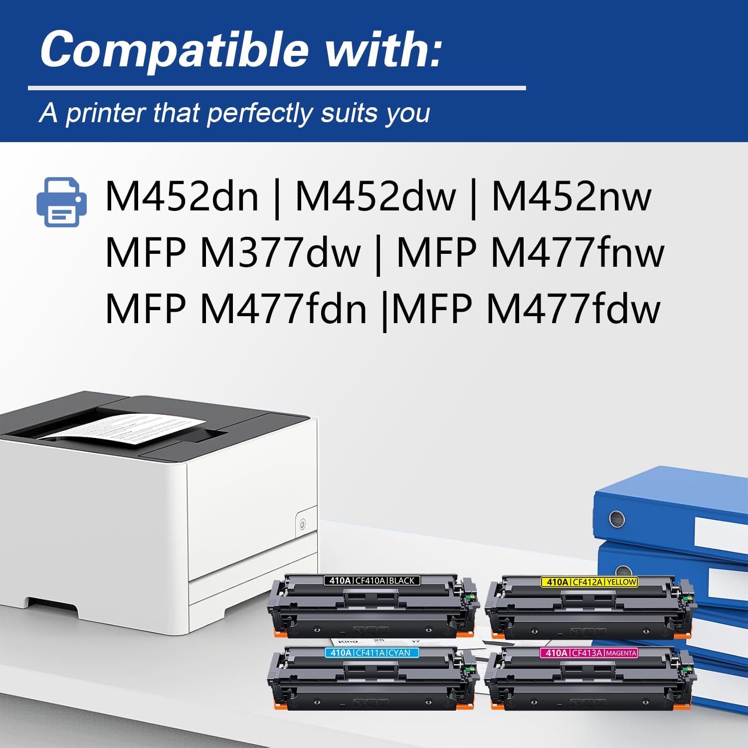 410A Toner Cartridges 4 Pack (Black/Cyan/Yellow/Magenta) Replacement for HP 410A CF410A Toner Cartridge for Colo Pro M452DN M452DW M452NW MFP M377DW M477FNW M477FDN M477FDW Printer
