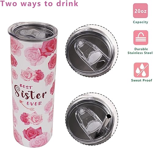 Miniatura 2 de Vaso para hermanas de parte de la hermana, bonito vaso floral rosa con tapa y popote, regalos de cumpleaños para hermanas de parte de la hermana,