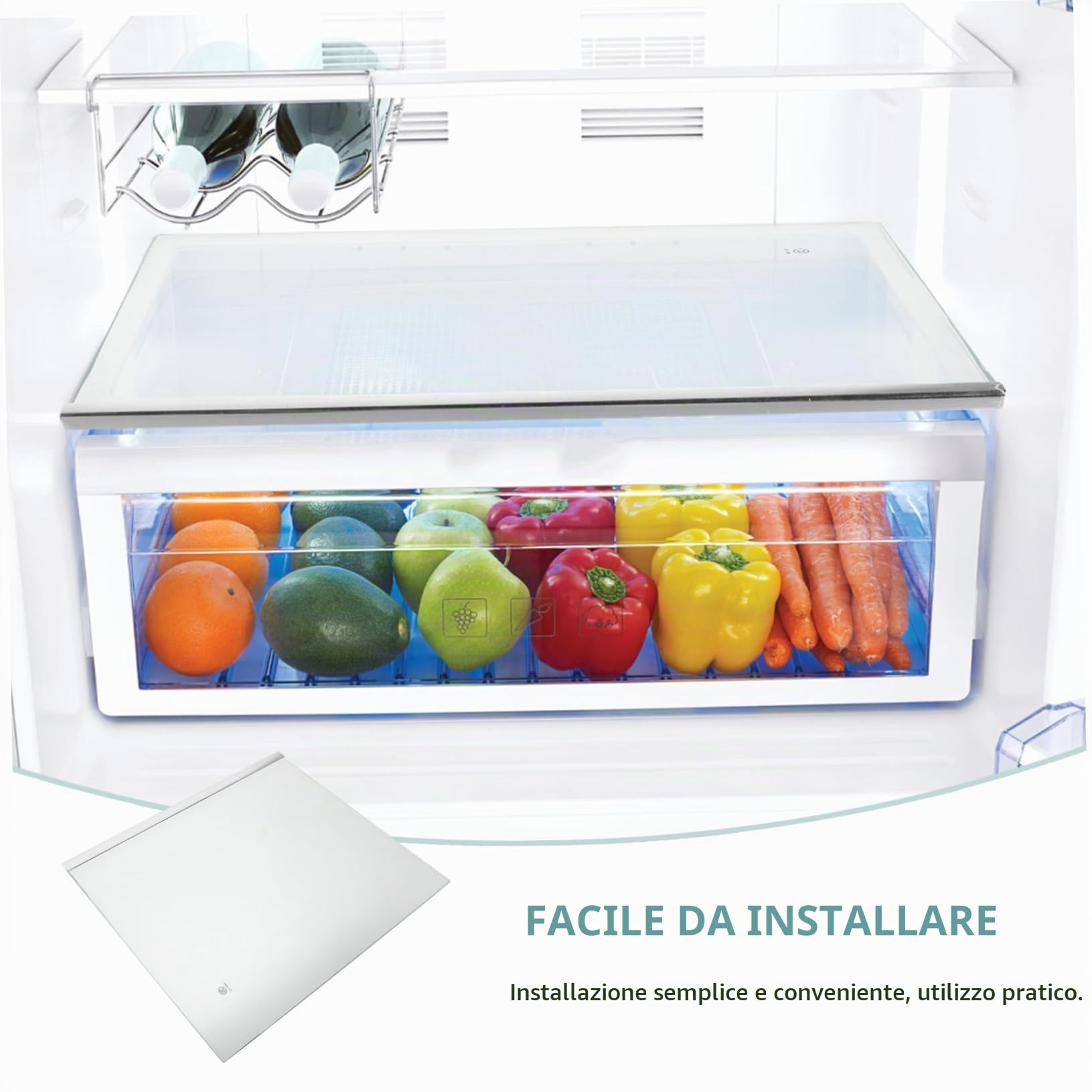 Happyyami Ripiano Divisorio per Frigorifero in Vetro Temperato Facile Installazione e Alta Capacità di Carico, per Cucina e Uso Domestico