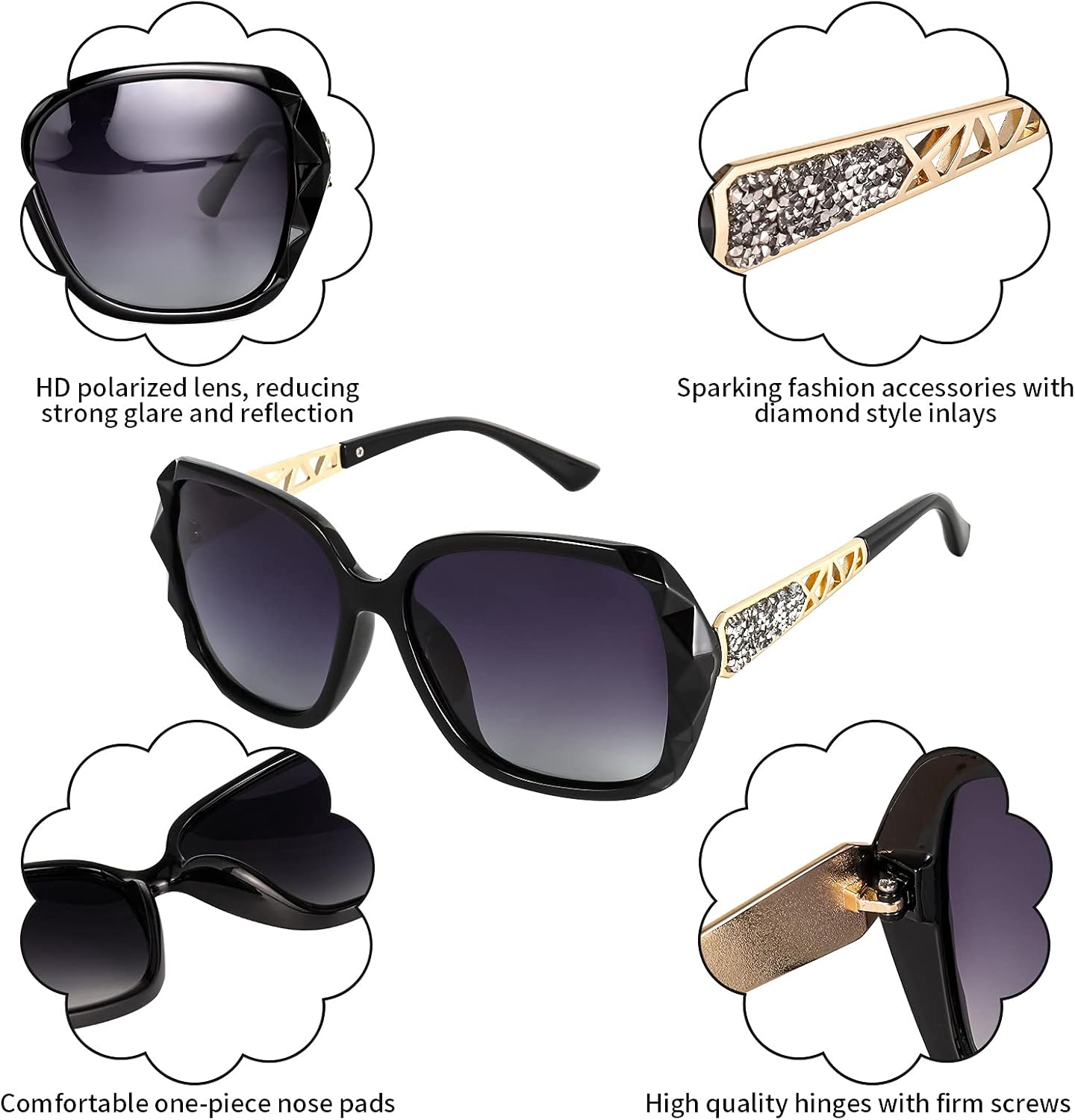 2pcs Women Sunglasses, Classic Trend Ladies UV400 Protection Oversized Polarised Sunglasses Sparkling Large Frame 4 71wsTkKDoAS. AC SL1500