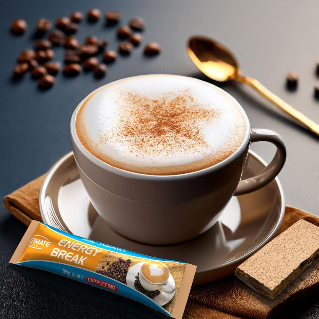 Ultimate Italia - Barretta energy break - gusto cappuccino - 12 pz da 30g - energia immediata e graduale, alta digeribilità, senza Copertura