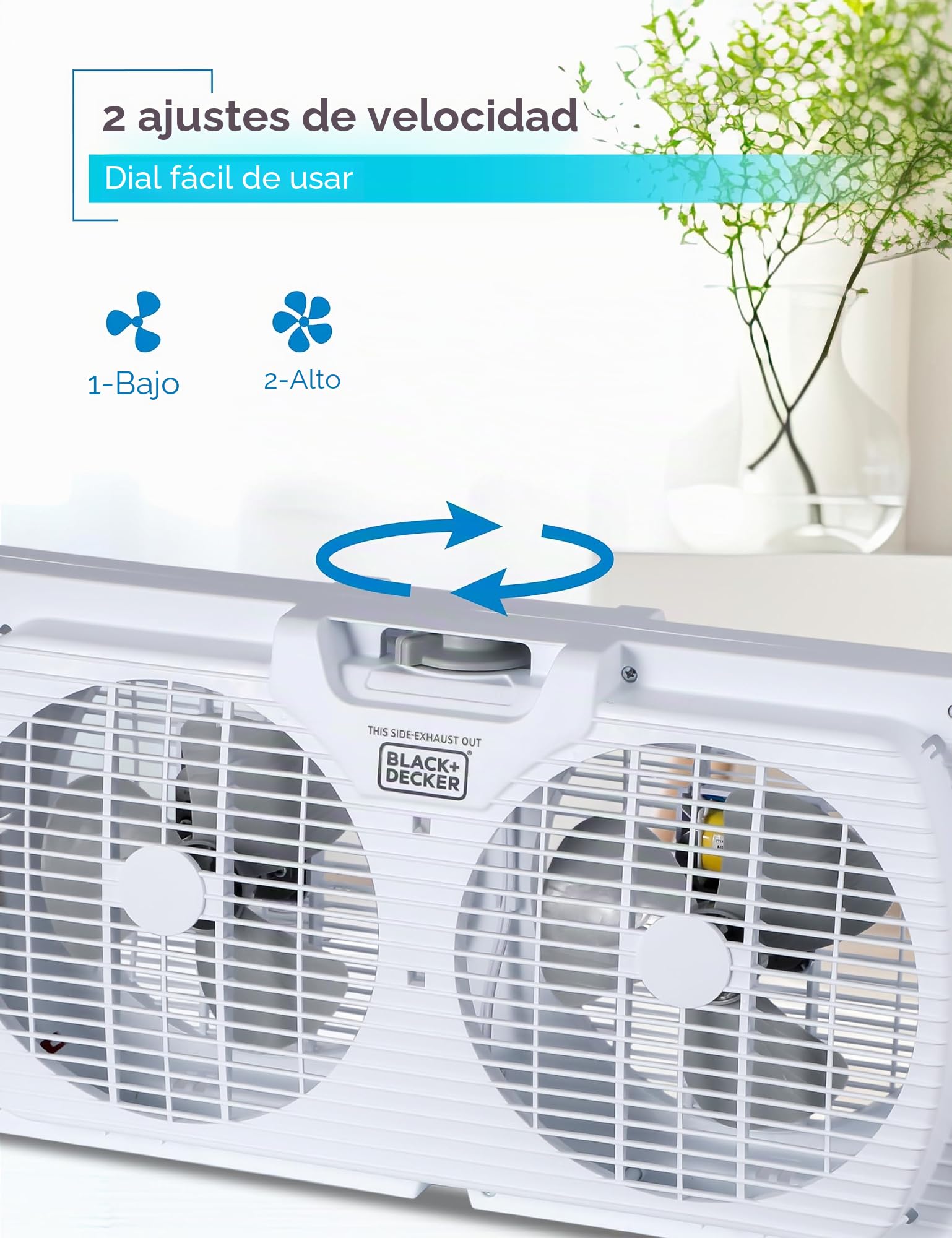 BLACK+DECKER Ventilador de ventana doble de 9 pulgadas para visualización de ventana con 2 ajustes de velocidad, ventilador de ventana doble con controles mecánicos y patas extraíbles, ventilador de