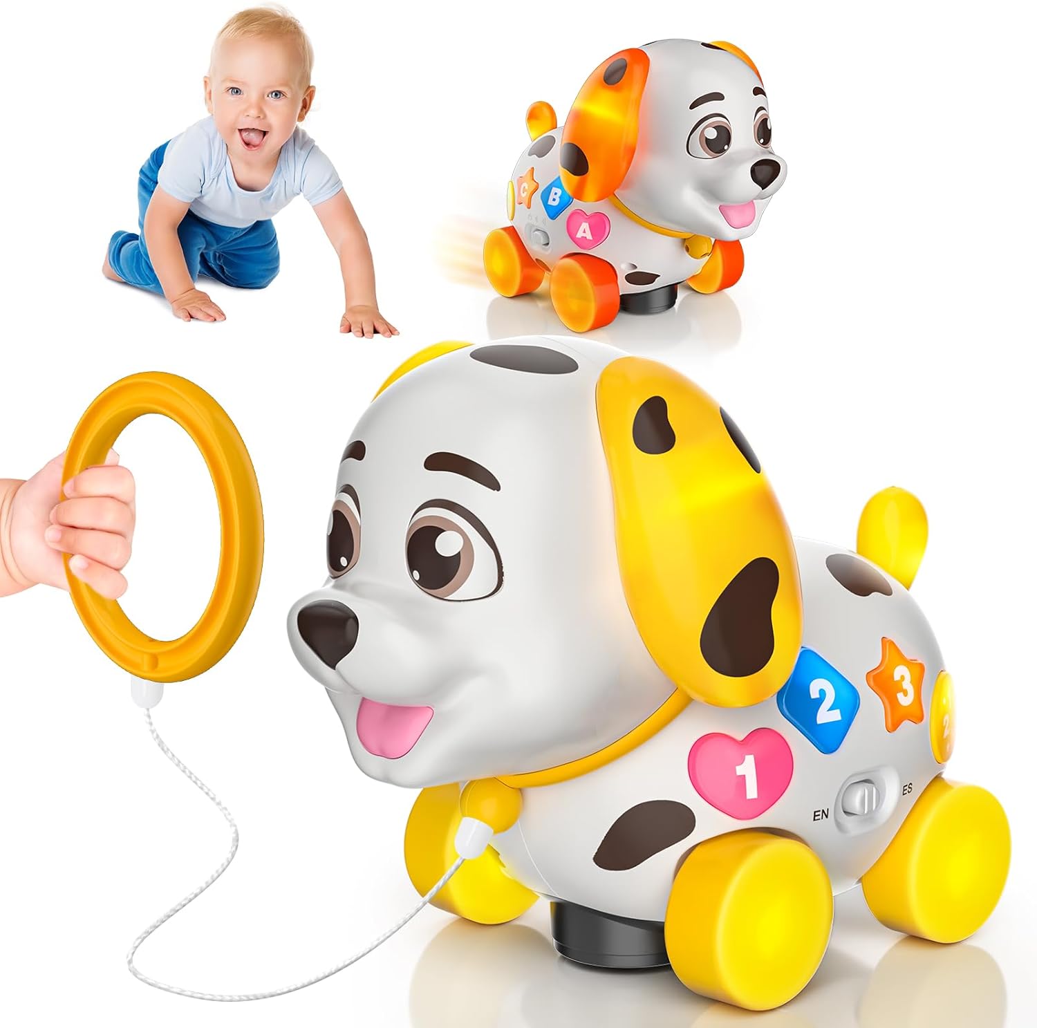 3-in-1 Musical Puppy Baby Toys 6-12-18 Month, Educational Toy for 1 Year Old Boy Girl Gifts, 1st Birthday Gift for 1 Year Old Boy Girl, Bilingual Present for 7 8 9 10 Month Infant