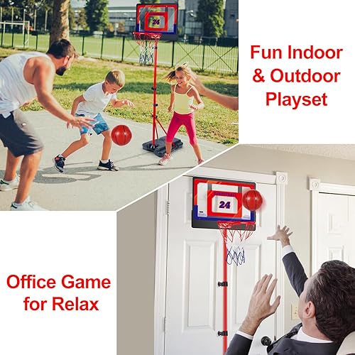 Miniatura 4 de Aro de baloncesto para niños, altura ajustable, 3.5 a 6.2 pies, para interiores y exteriores, portátil, con bomba de bola, juegos de patio, juguetes