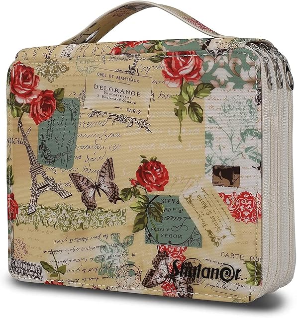 Shulaner 120 Slot Pencil Case with 3 Compartments, Large Capacity Butterflies and Rose Pattern Pencils Bag Waterproof PU Leather Pen Organizer Storage Holder - Yellow