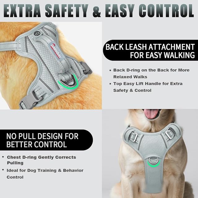 Foto 3 de 8 de BARKBAY Arnés para Perro sin tirones, Reflectante Grande con Clip Frontal y asa de fácil Control para Caminar