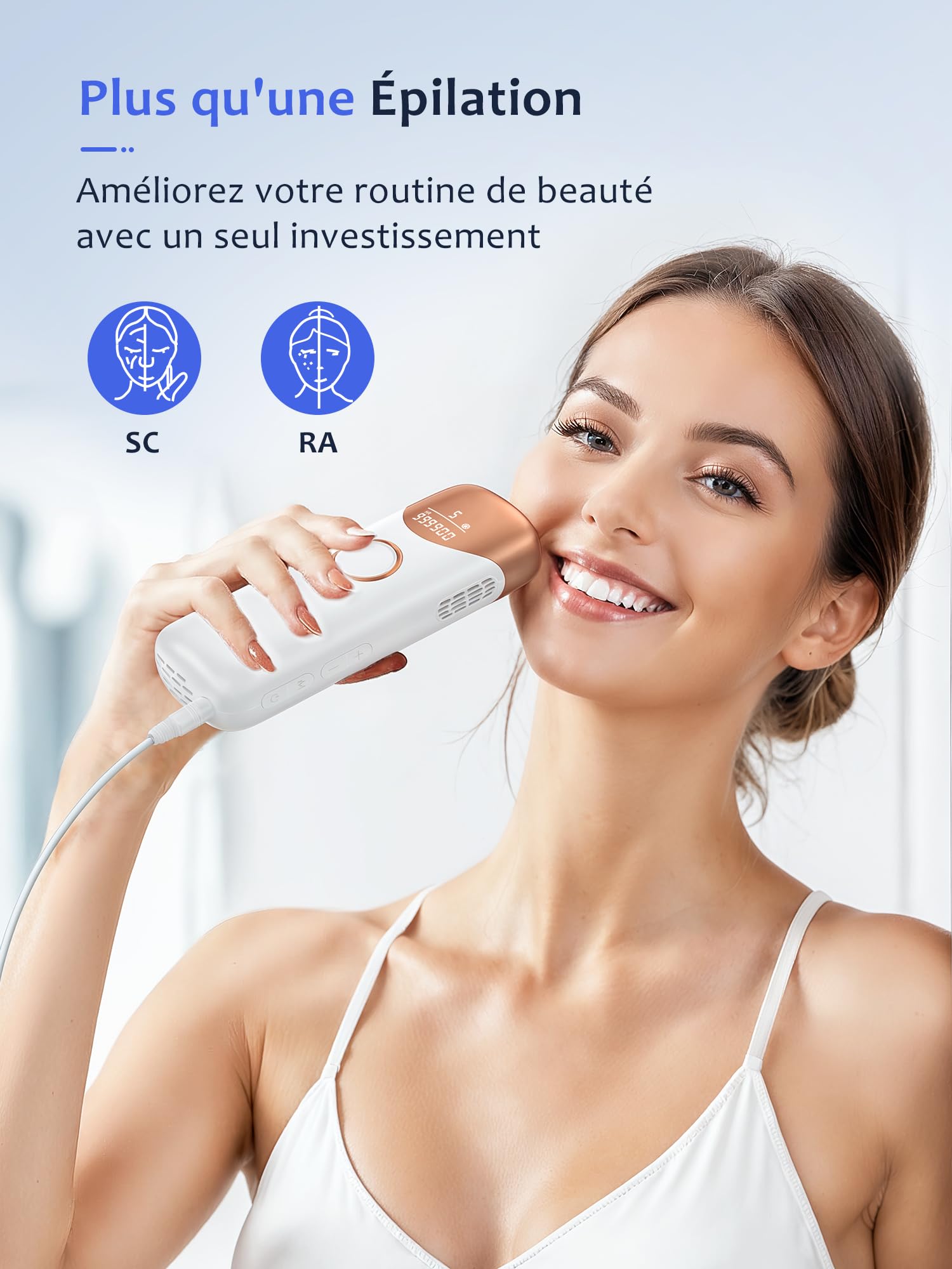 Épilateur Lumière Pulsée avec Système de Refroidissement par Glace, Épilateur à Lumière Pulsée avec 9 Niveaux D'énergie, 999 900 Flashs, Épilation Laser pour Visage, Jambes et Corps