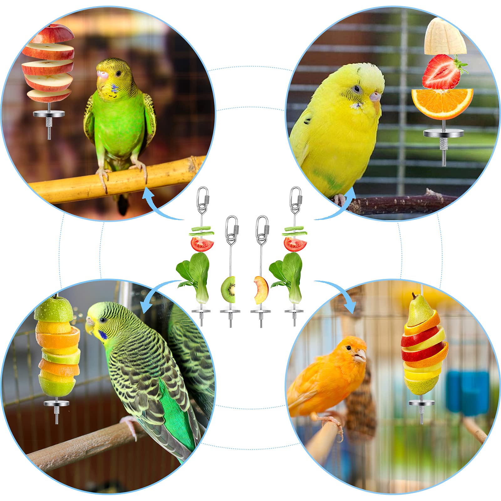 SNSYGN 6-teiliges Wellensittich-Set Mit Edelstahl-Näpfen & Naturholz-Sitzstangen - Spielzeug Für Kleine Vögel