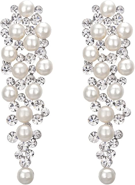 Clearine Women's Wedding Bridal Crystal Simulated Pearl Multi Beaded Cluster Chandelier Dangle Earrings