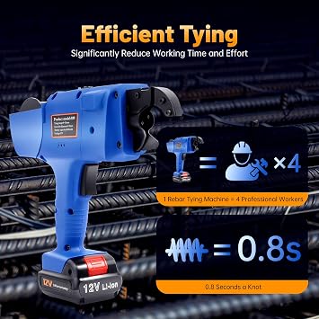 8-34mm Rebar Tying Machine, Automatic Rebar Tie Gun Steel Bar Rod Tying Binding Tool Rechargeable Handheld Electric Tying Tools with Plier & Toolbox (Blue)