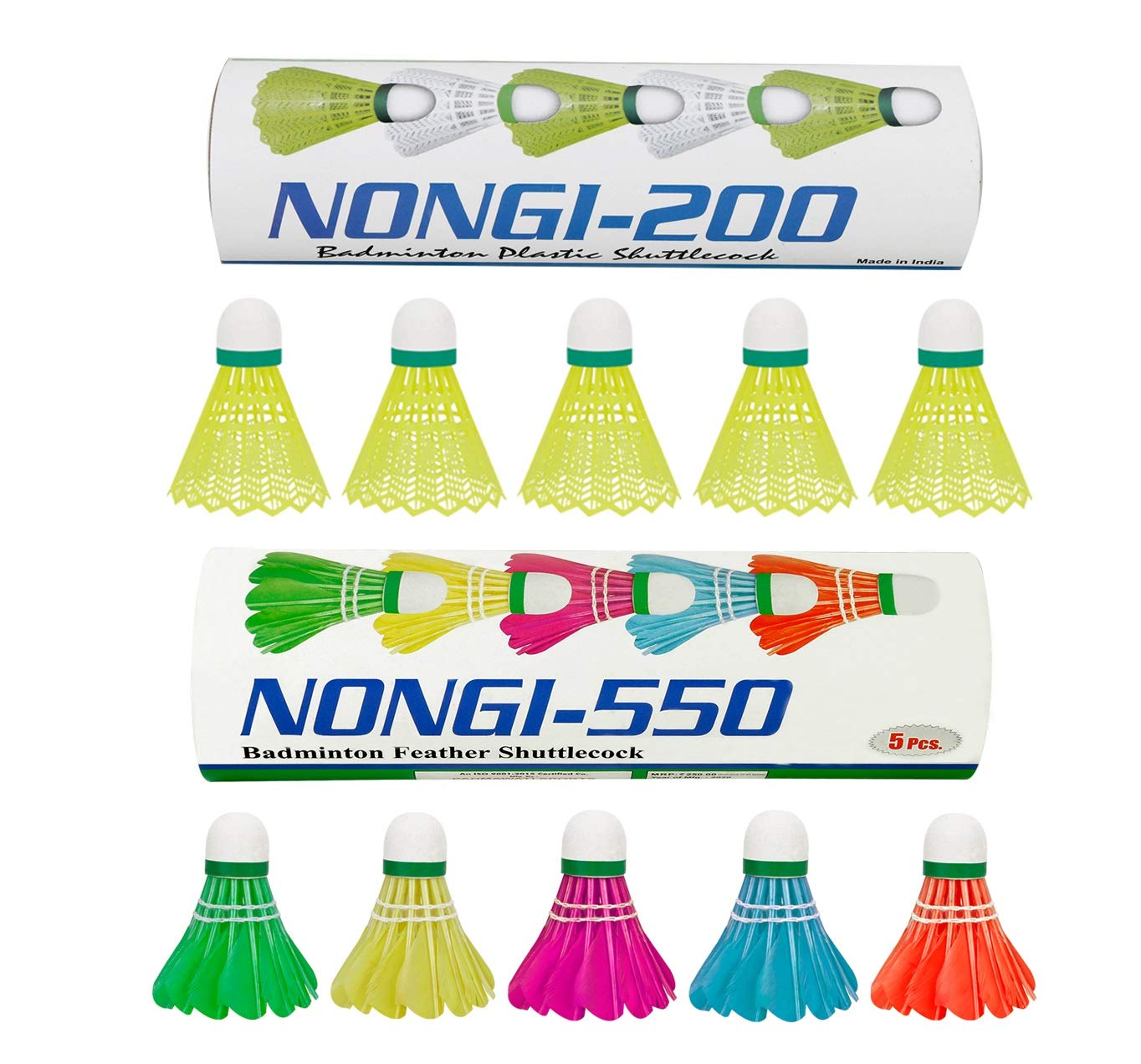 Nongi Combo Pack of 10 Shuttlecocks 550 (5 Multicolor Feather),200 (5 Yellow Plastic) for Outdoor Indoor Sports (B08FCDXN2X) Amazon Price History, Amazon Price Tracker