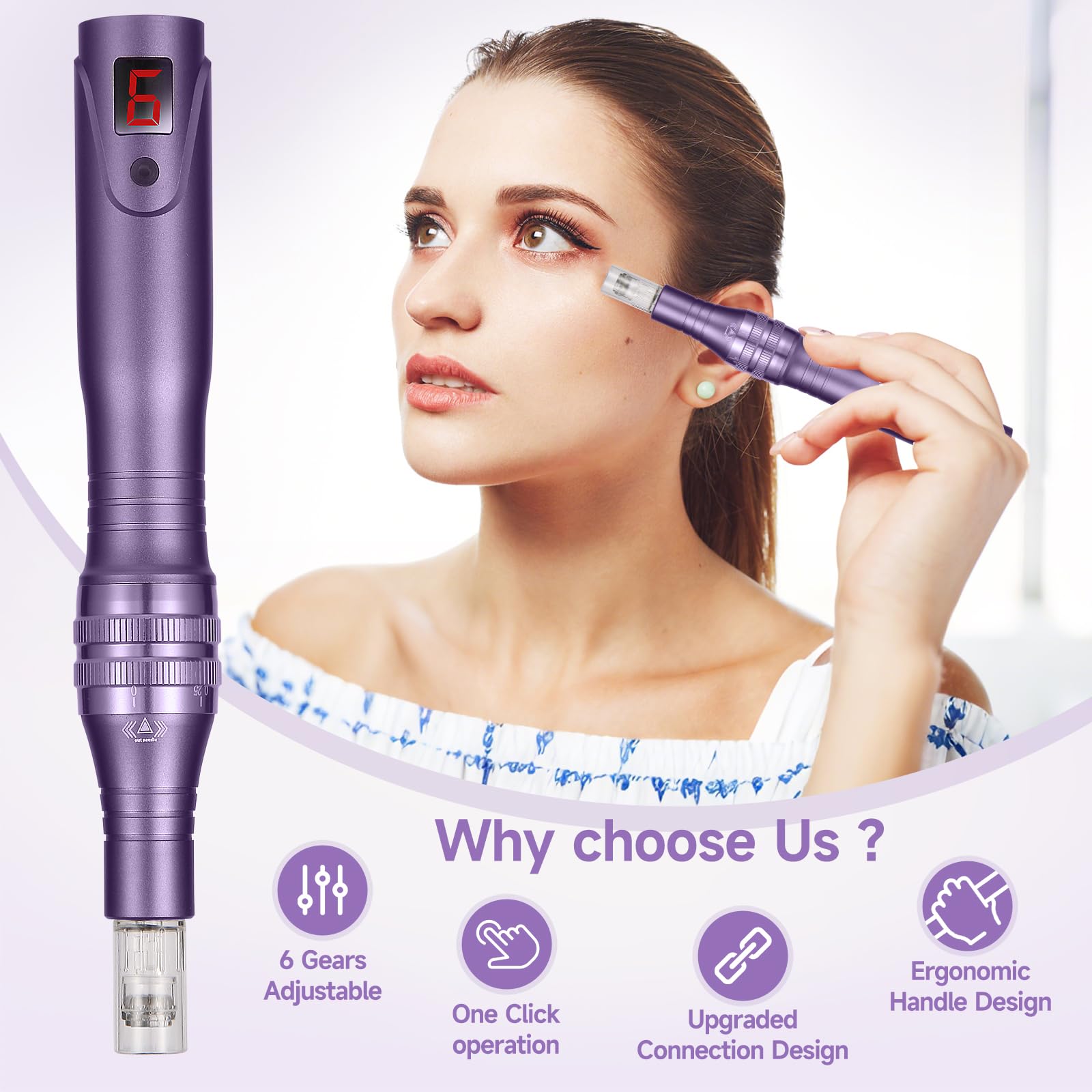 Microneedle Derma Roller Pen - Professional Microneeding 0.25 mm Derma Roller Beauty Pen - Microneedles Roller Pen for Women Men Tools (Purple)