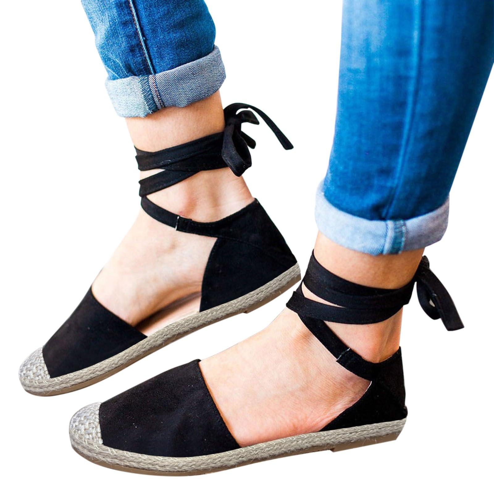 Mary Jane Damen Sommer Geflochtene Sandalen - Flache Sandalen Damen Sommer Gladiator Sandale Geschlossene Zehe Hinten Knöchelschuhe Mit Gummizug Einfarbig Leichte Und Bequeme Outdoor-Sandalen
