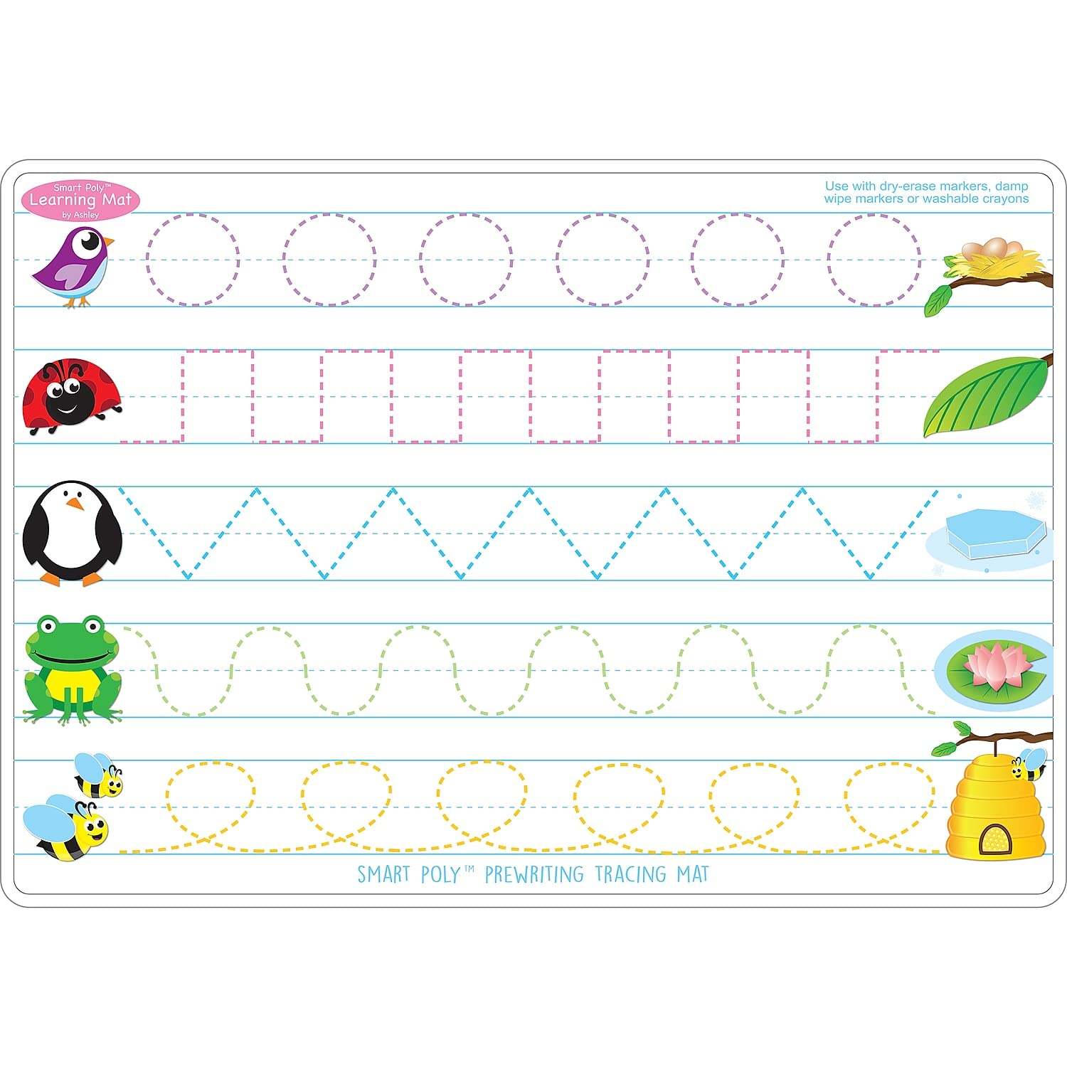 ASH95011 Smart Poly™ Learning Mat, Prewriting & Shape, Polypropylene (PP)/Paper, 12" x 17"