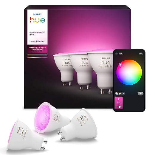 Philips Hue - Smart LED Bulb, GU10, White and Coloured Light, 4.2W 400 Lumens, Compatible with Alexa and Google Home - Pack of 3 Smart LED Bulbs