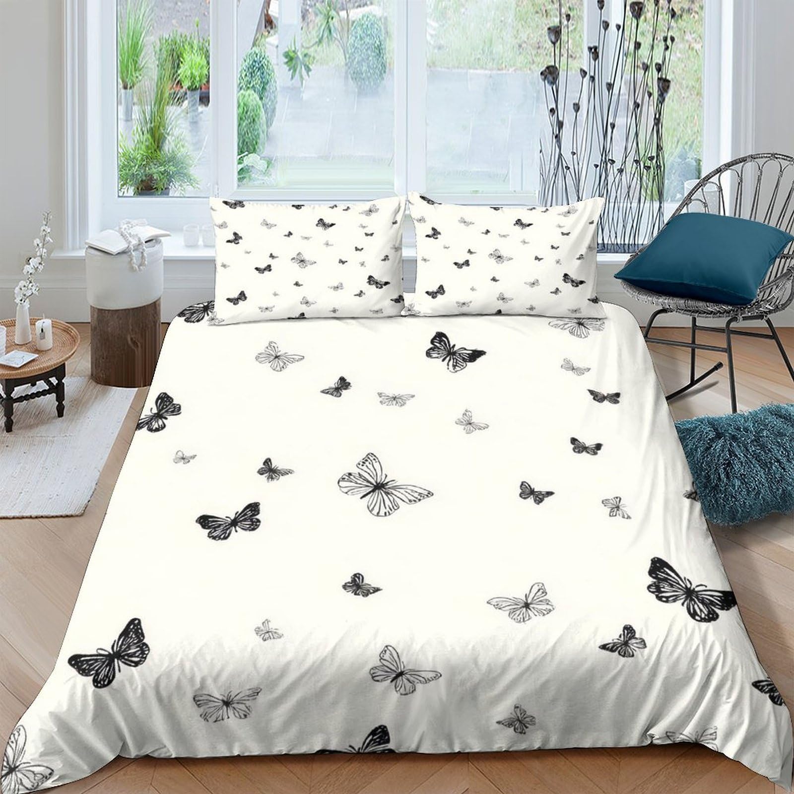 Ctjqhvkz Style-9 3D Printed Butterfly Fitted Sheet Microfiber Soft Bedroom Decor Black White Bed Cover For Adults Teens Single（135X200cm）
