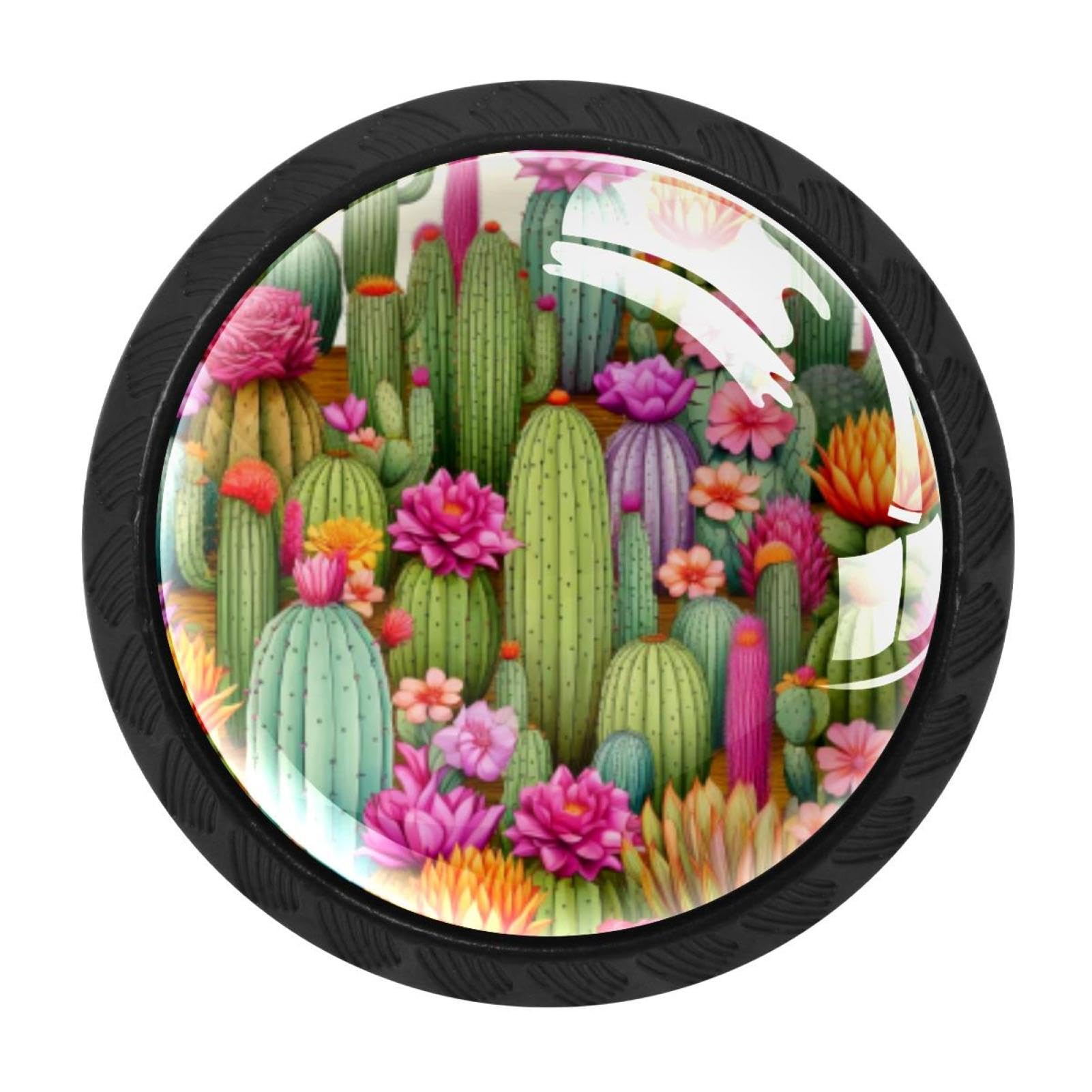 Chenzzzz Multicolored 06 4 Pack Round Cabinet Knobs For Kitchen Bathroom Closet Dresser Cabinets, Cactus