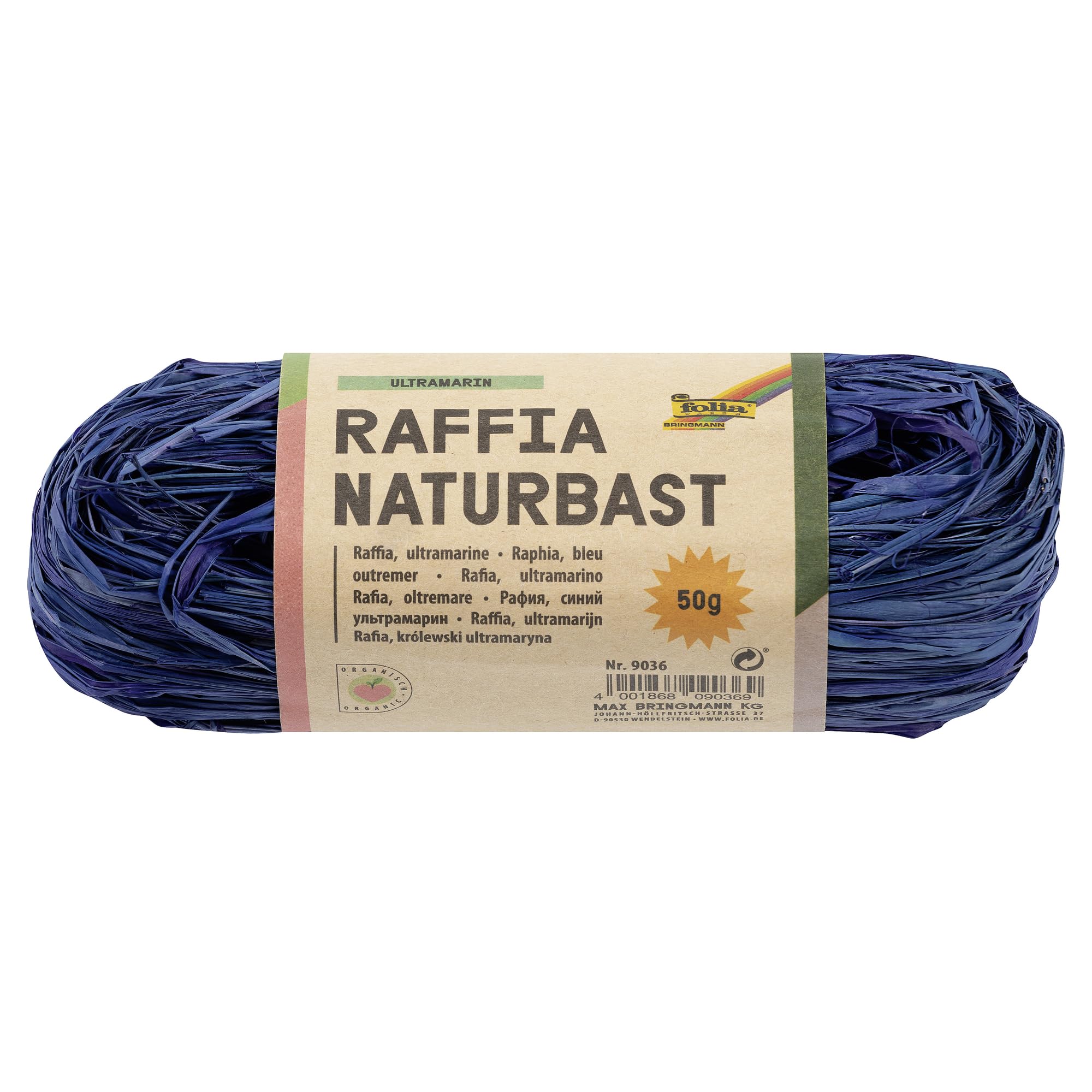 folia 9036 - Raffia Natural Raffia Ultra Marine 1 Bundle of 50 g Natural Straw Mix String Ideal for Crafts, Decoration or Floristry Work