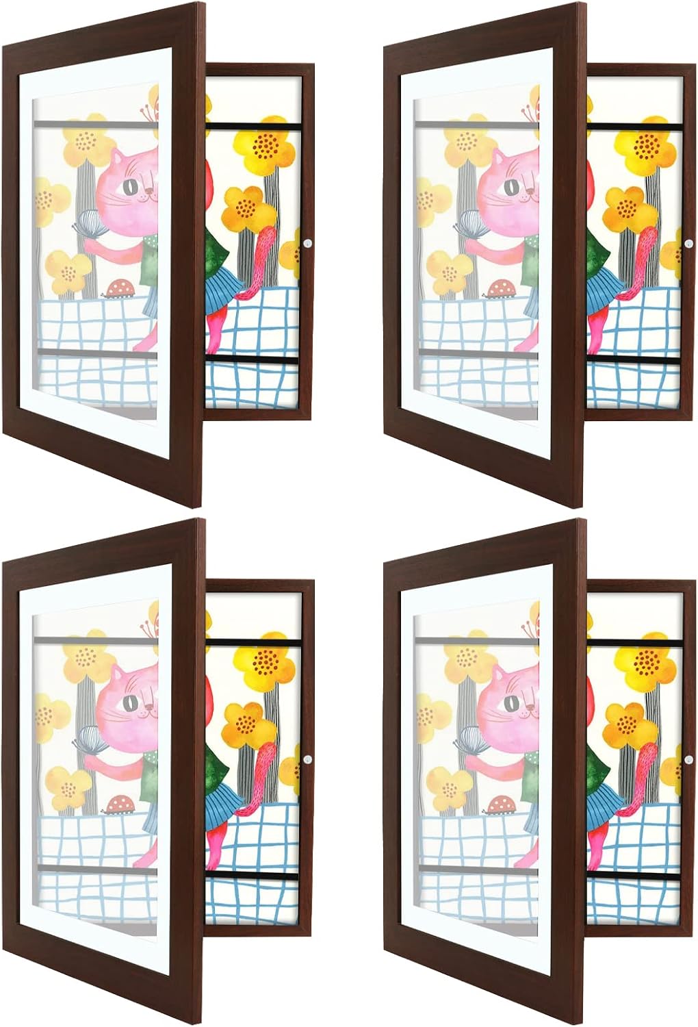 Golden State Art, 10x12.5 Kids Art Frames, Front-Opening, Great for Kids Drawings, Artworks, Children Art Projects, Schoolwork, Home or Office (Walnut, Set of 4)