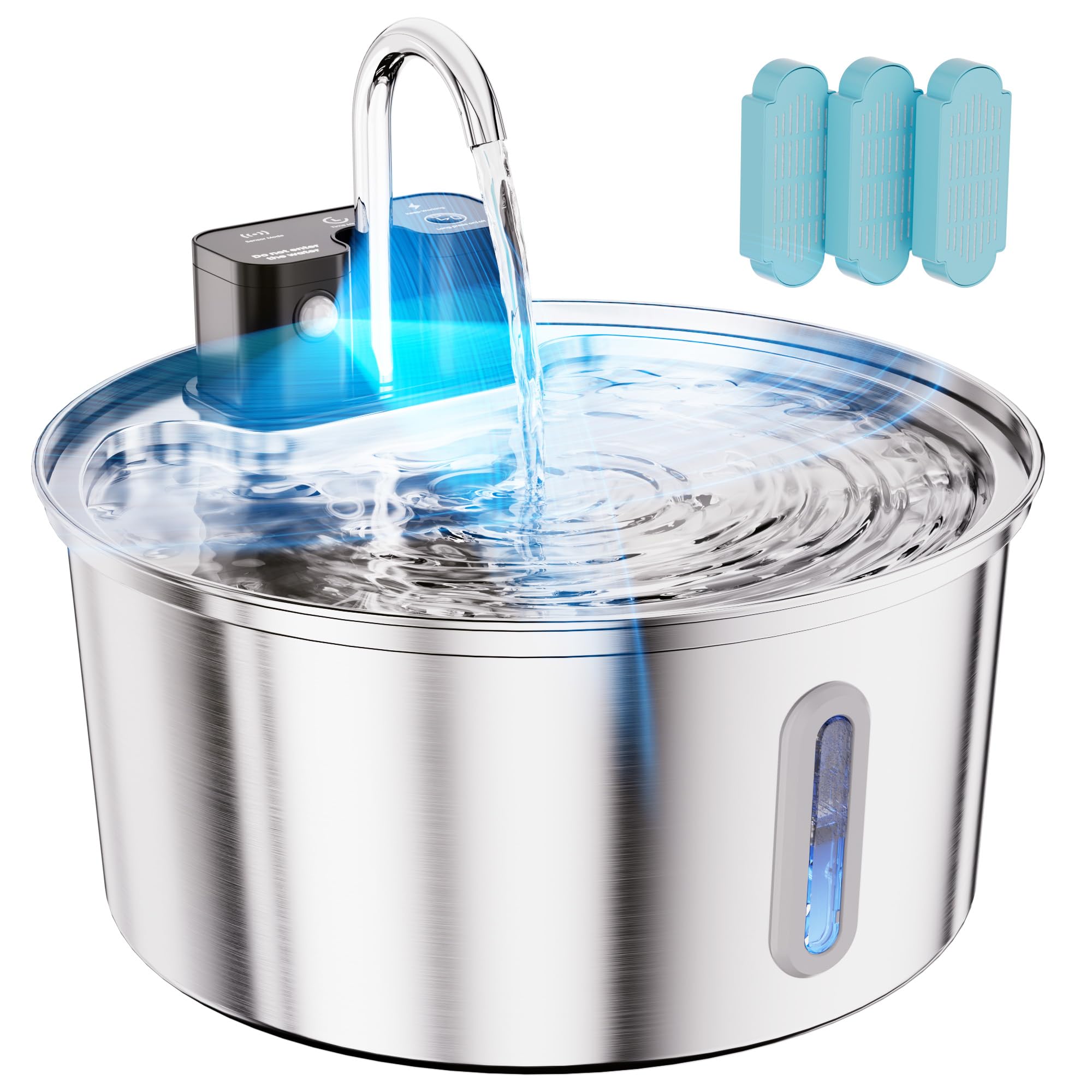 Wireless Cat Water Fountain - 108oz/3.2L Automatic Cat Water Fountain Cordless, Stainless Steel Battery Operated Pet Fountain Rechargeable Water Dispenser for Cats, Dogs, Multiple Pets - image 4