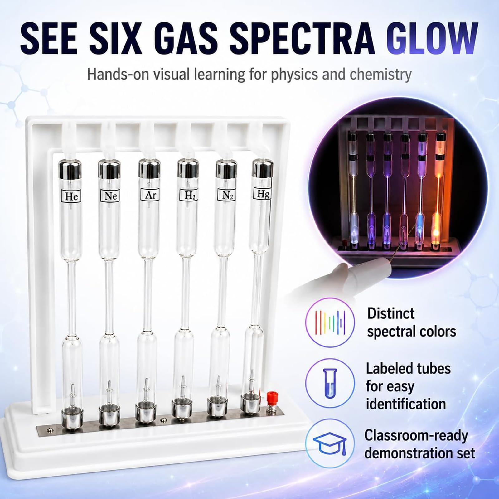 Uszczelnione rurki szklane do gazów szlachetnych, 99,999% zestaw fluorescencyjnych rur gazowych, zawiera He/ne/ar/kr/xe, dla studentów, nauczycieli i miłośników nauki