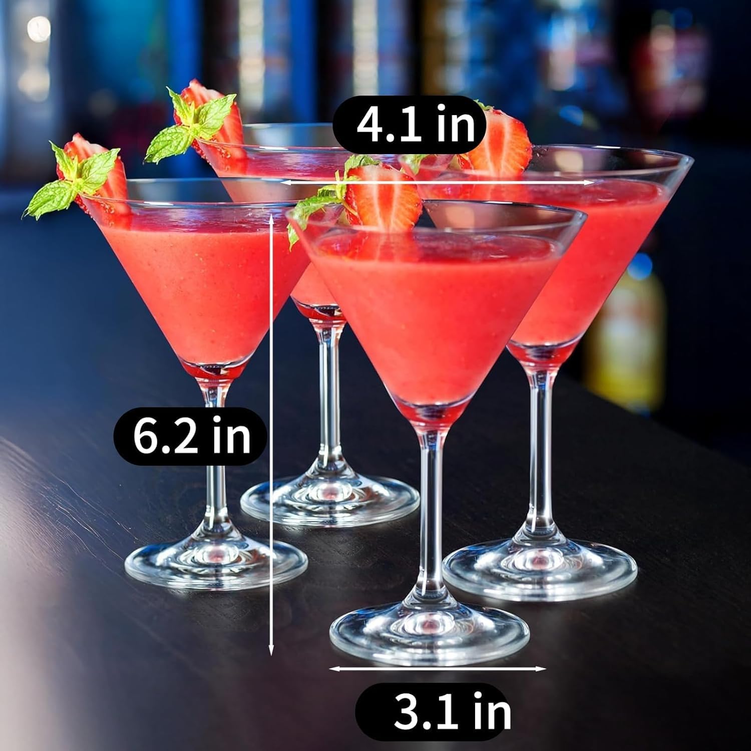 PARACITY Martini - Set di 4 bicchieri da cocktail soffiati a mano, 230 ml