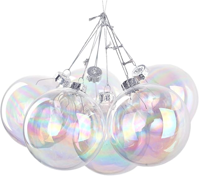 Succulent Style 6 X 8cm Iridescent Round Glass Christmas Tree Baubles Spheres Ornaments Decoration