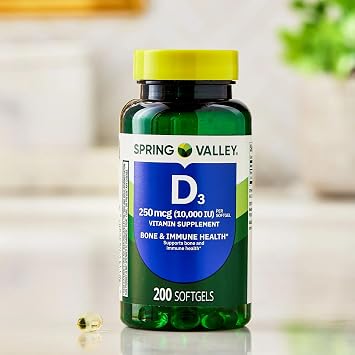 SUREFECT Spring Valley Vitamin D3 250mcg (10,000 IU) - 200 Softgels - Bone & Immune Support, Soy & Gluten Free Organizer.