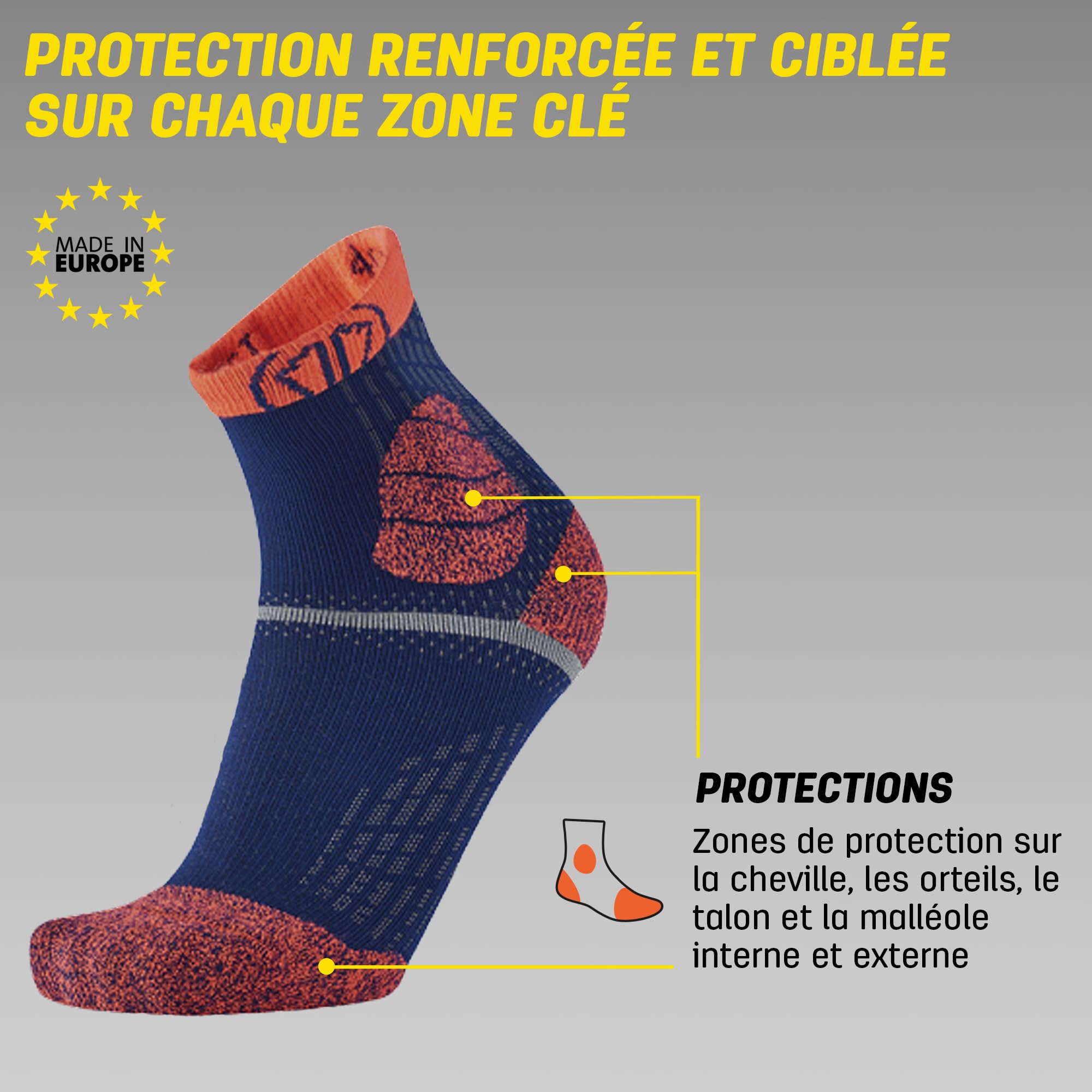 Sidas Lot de 2 Paires Chaussettes de Trail et Course à Pied, Trail Protect, Grip Anti-Dérapant, Tricotage aéré, Protection orteils, Homme et Femme