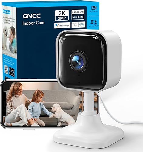 GNCC Cámara de seguridad interior 2K para monitor de bebé/mascota con WiFi de doble banda, cámara para perros con aplicación de teléfono, detección