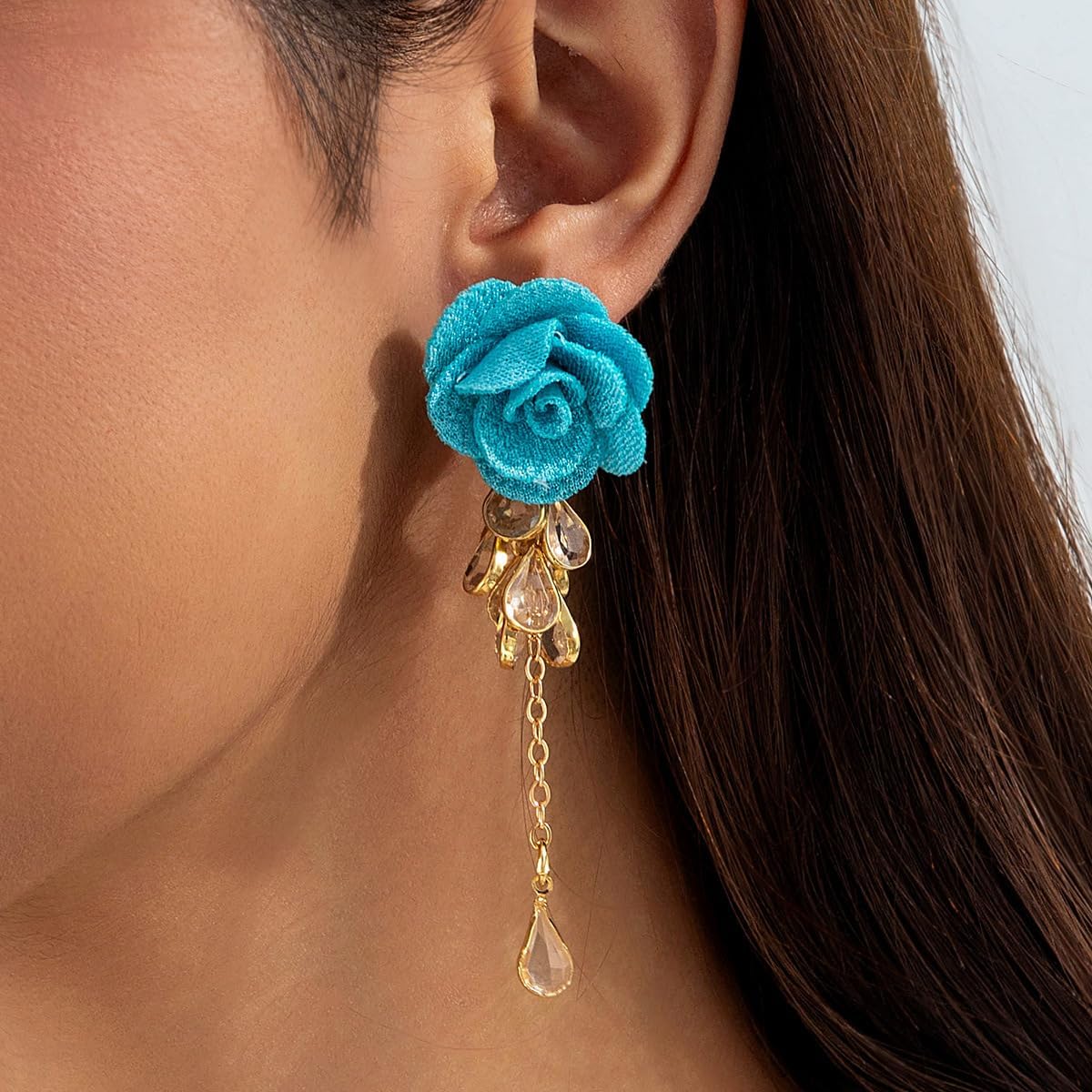 Vintage Camellia Earring for Women Long Tassel Flower Earrings Colorful Rose Earring Crystal Drop Dangle Earrings Weddings Party Fashion Jewelry Accessary - Image 2
