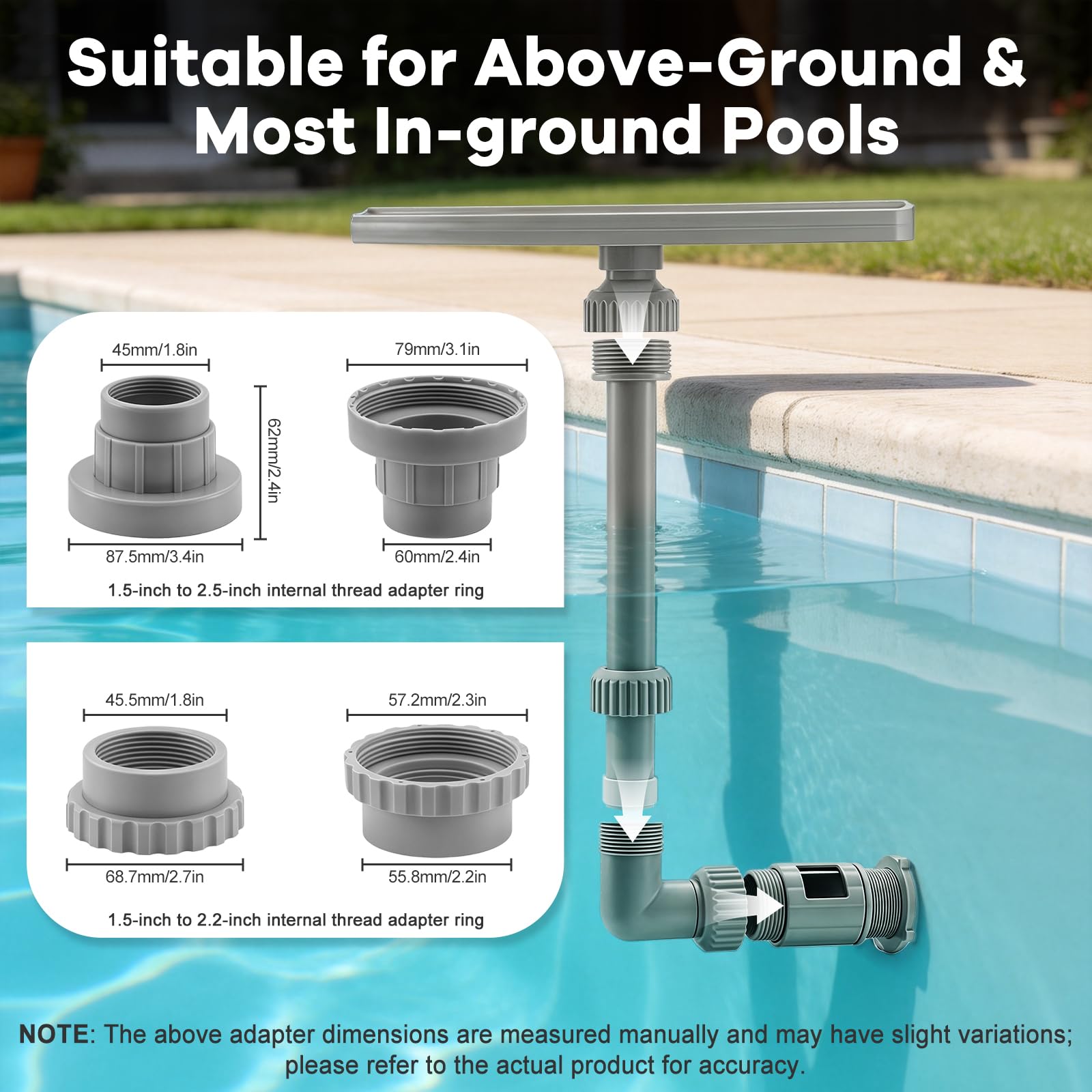 Fontana per piscina a energia solare con illuminazione, altezza regolabile da 40 a 69 cm, fontana a spruzzo per piscine, fontana a 360°, per piscine da terra e da incasso
