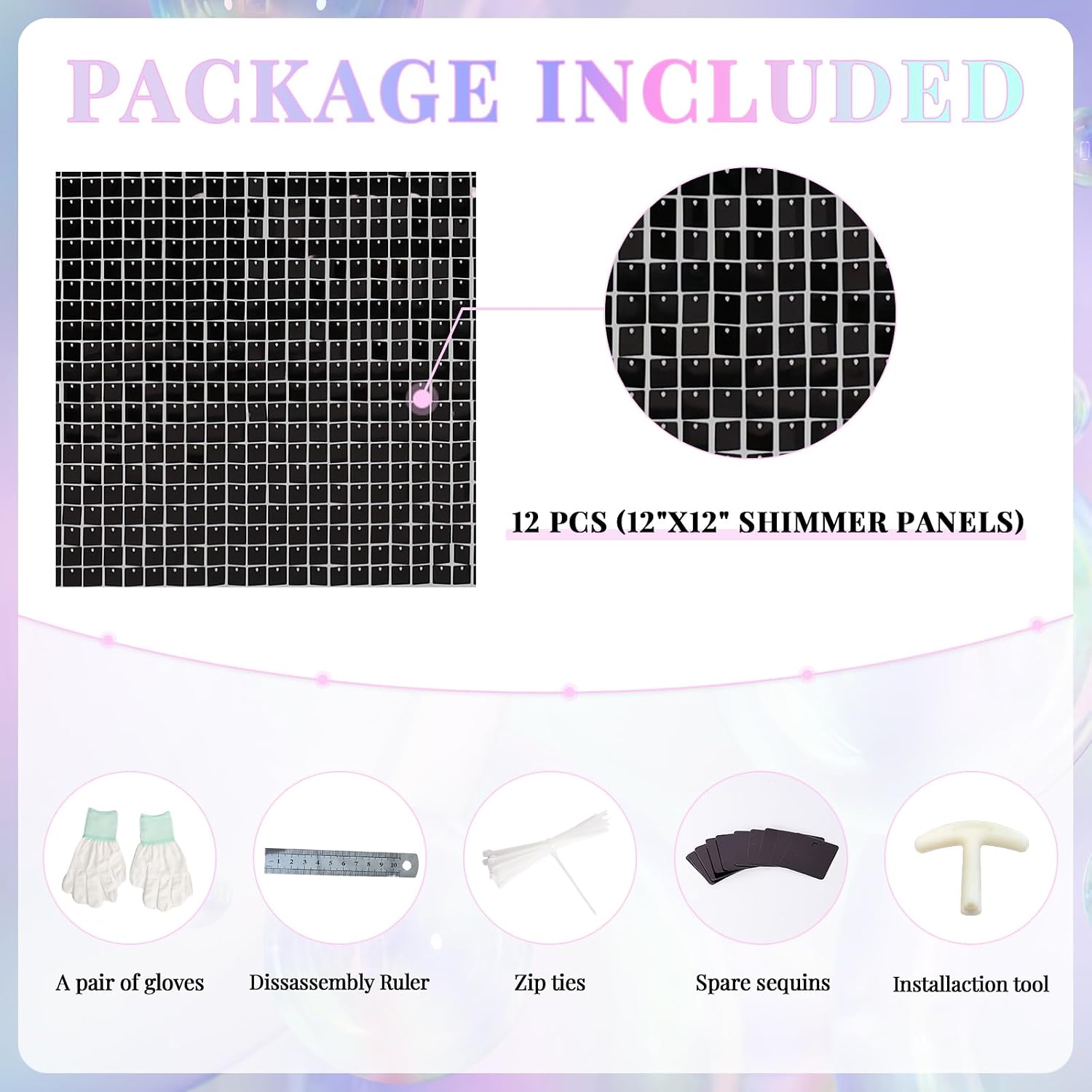 Shimmer Wall Backdrop Black Wall Panels 24Pcs Square Sequin Shimmer Wall Backdrop Decoration for Birthday Party,Wedding, Anniversary