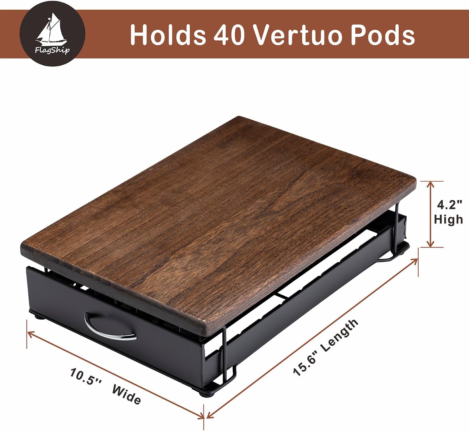 FlagShip for Nespresso Pod Drawer Vertuo Pod holder Coffee Pod Organizer Modern Style And Coffee Machine Stand Wood Top(40 Pods Capacity)