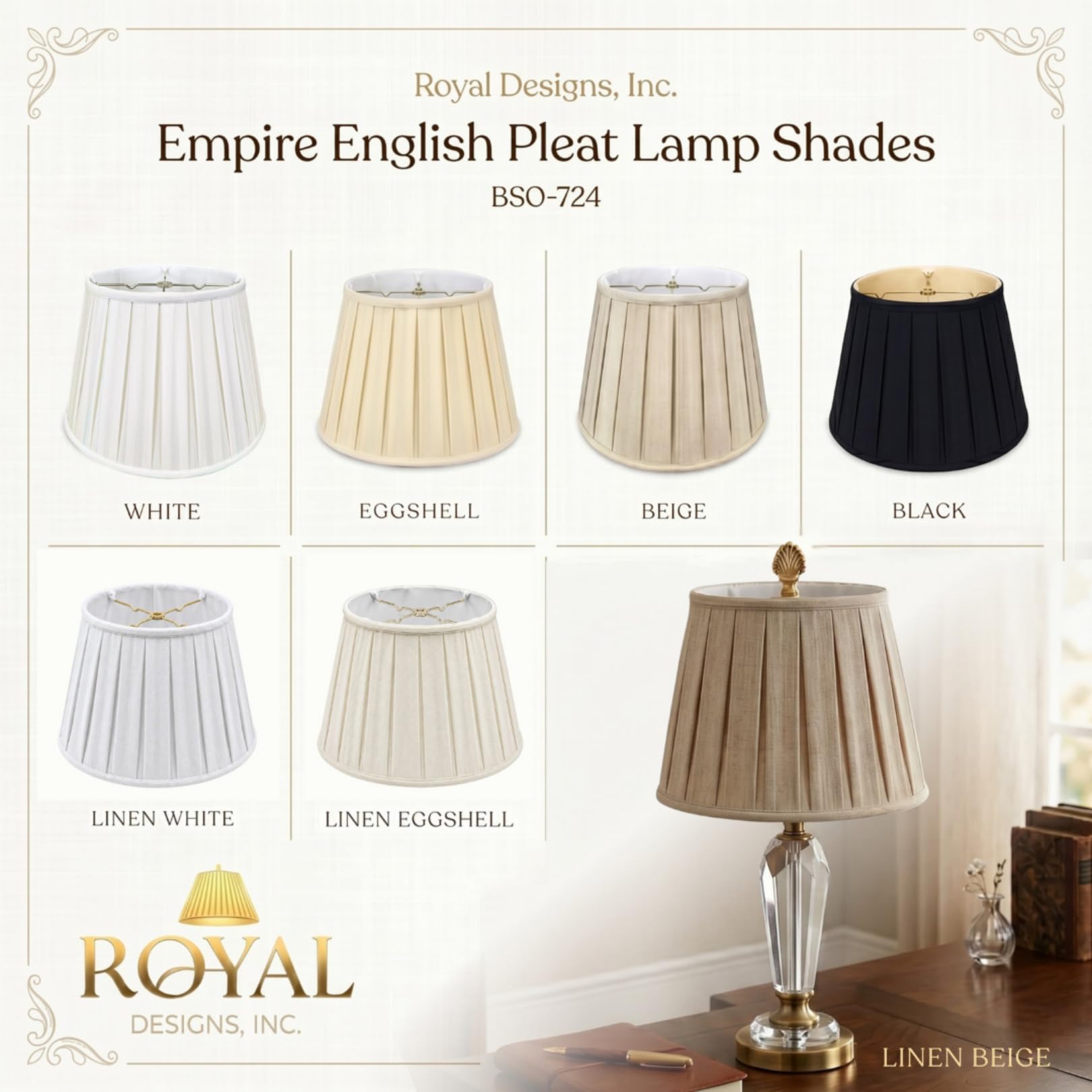 Royal Designs Empire English Pleat Basic Lamp Shade, White, 10 x