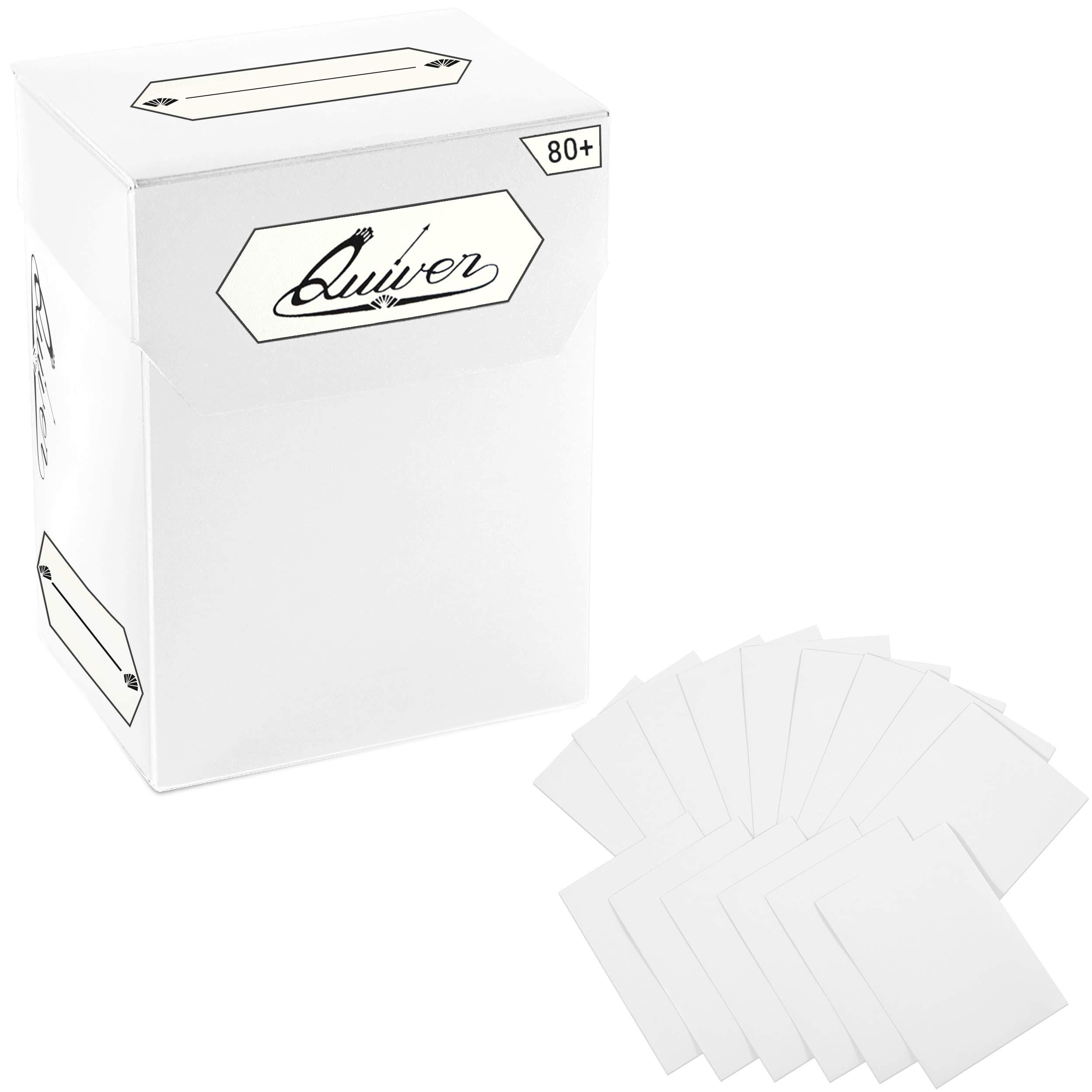 Quiver Time White Trading Card Deck Box and Sleeves Bundle - 80+ Quiver Deck Block with Double Dividers (Commander MTG Deck Box MTG) + 100 Artemis White Card Sleeves with Black interior (66 x 93 mm)
