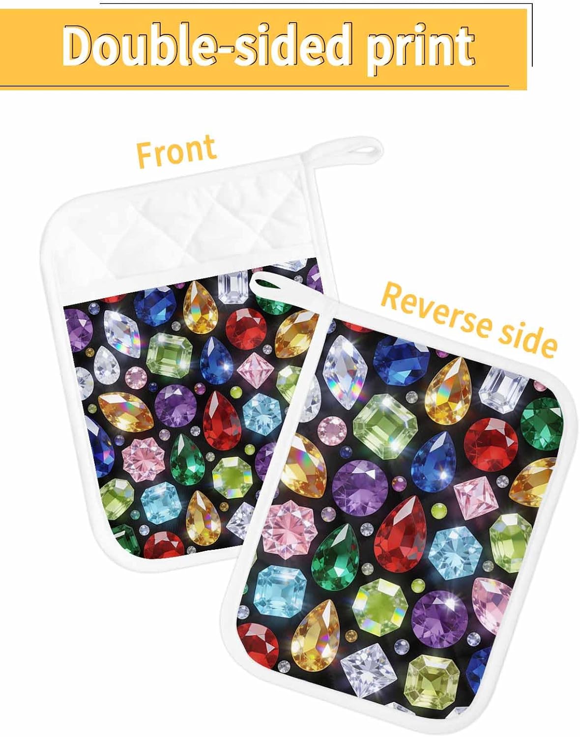 5 Pack Pot Holder with Pocket, Dreamy Gemstone Colorful Kitchen Potholders Heat Proof Non Slip Pot Holders Sets, Abstract Geometric Hot Pads Potholder for Cooking Baking BBQ