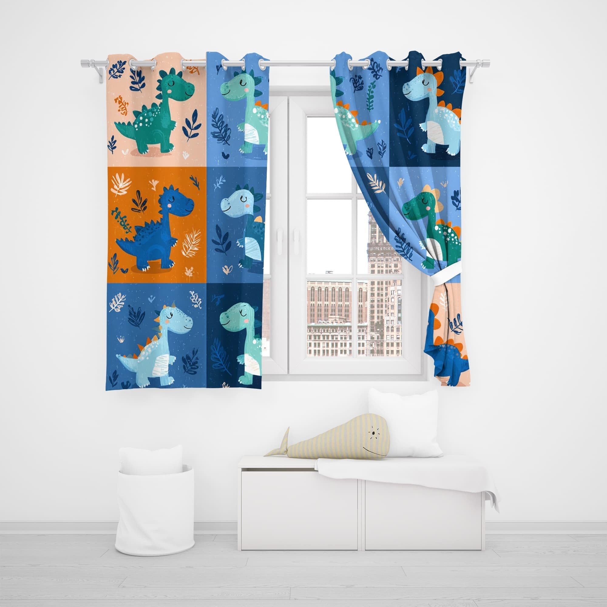 Chambre d'Enfant Rideaux Occultants 2 Panneaux 117 x 229cm (LxH) ThèMe Dinosauressin Animé Rideau Thermiques Lsolants, Polyester Rideaux Oeillets Multicolore pour Salon chambre Doux Anti-Fondu