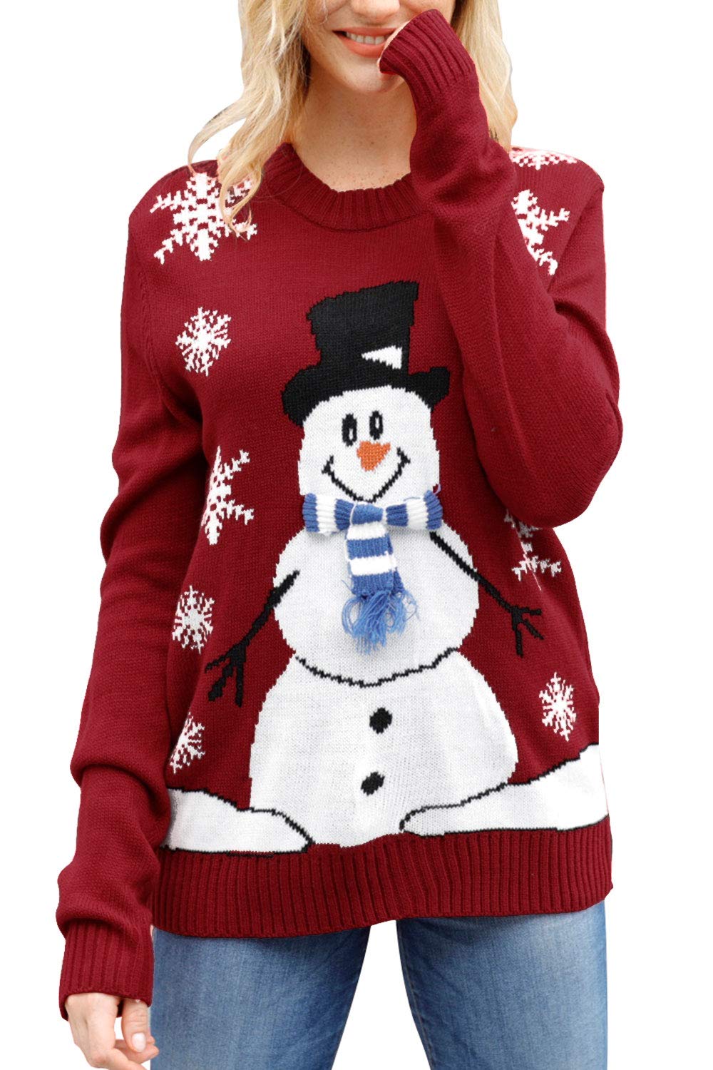 Sovoyontee Womens Cute Funny Ugly Christmas Sweater Snowflake Reindeer Holiday Knit Sweater Pullover