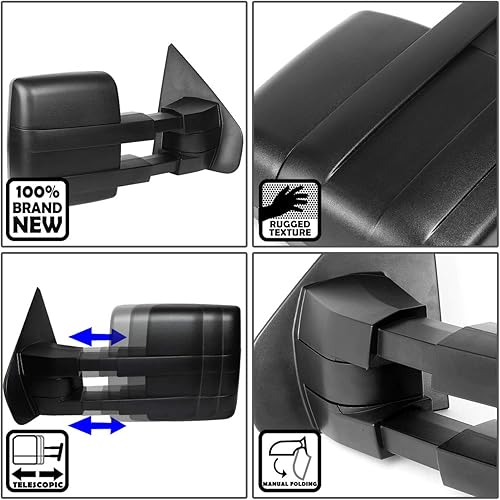 Miniatura 2 de DNA Motoring TWM-006-T222-BK - Juego de espejos de remolque laterales de ajuste manual sin calefacción compatibles con F-150 04-14, color negro