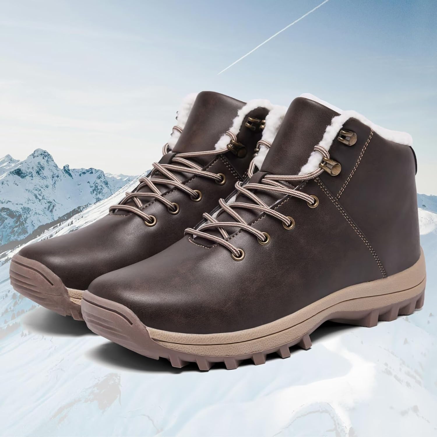 Mens Winter Warm Snow Boots Fur Lined Water Resistant Non-Slip Insulated Waterprof Winter Hiking Wrok Shoes - Image 2