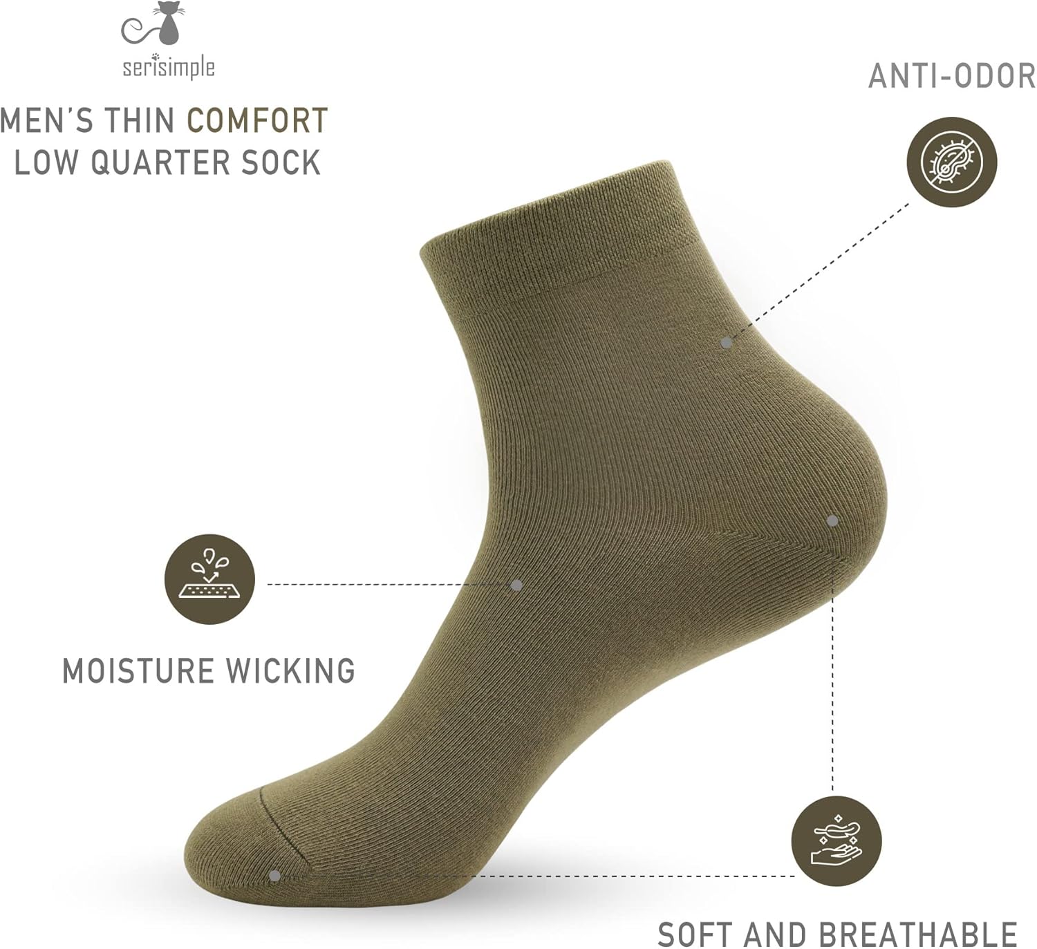 SERISIMPLE Viscose Bamboo Men's Breathable Quarter Thin Ankle High Socks - Comfort Cool Soft 5 Pairs - Image 4