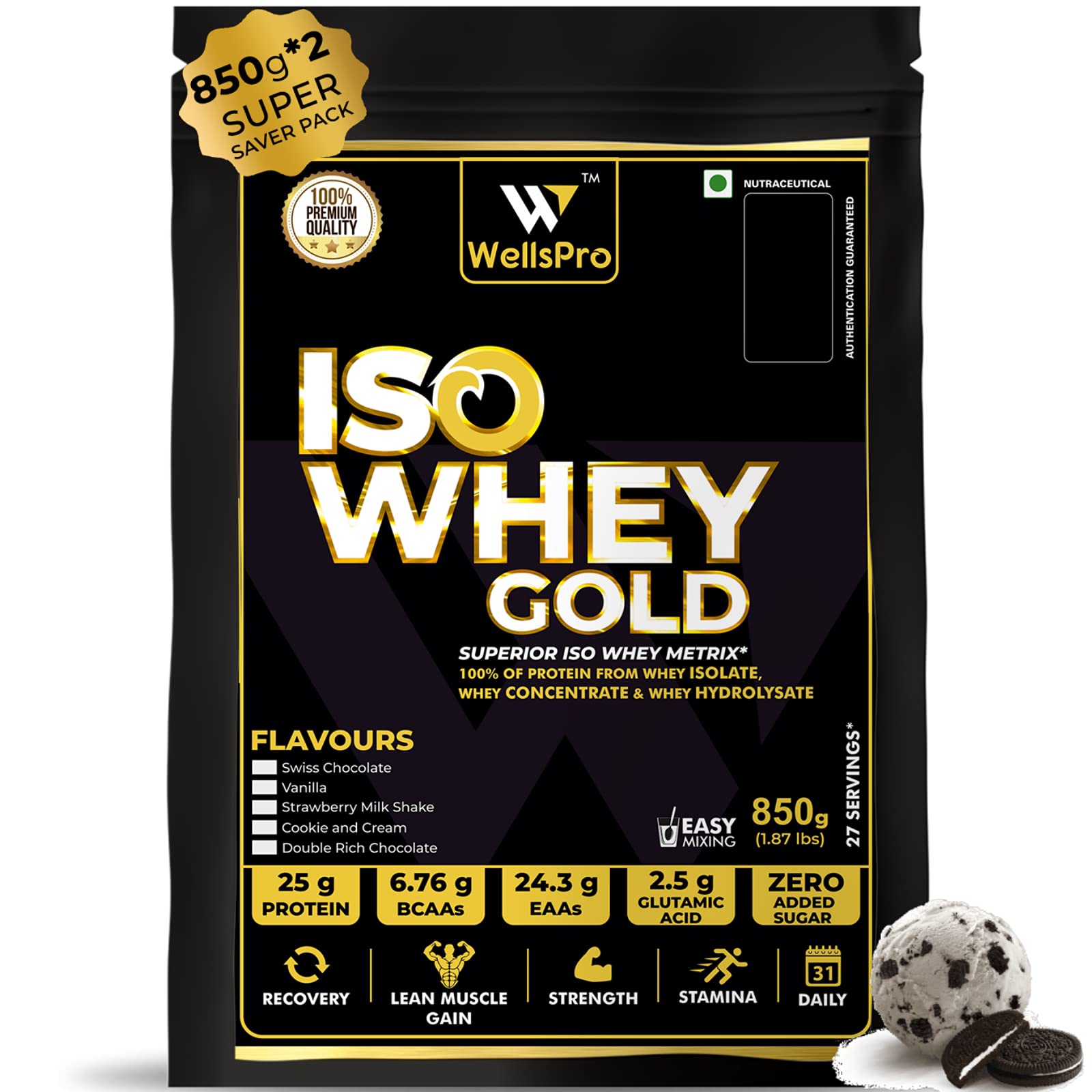Wellspro Iso Whey Gold Protein Powder 1.7kg / 3.75lbs [54 Servings, Cookie & Cream] Superior Iso Whey Matrix of Whey Protein - Isolate Hydrolysate and Concentrate, 25G Protein Per Serving (B09GP9J332) Amazon Price History, Amazon Price Tracker