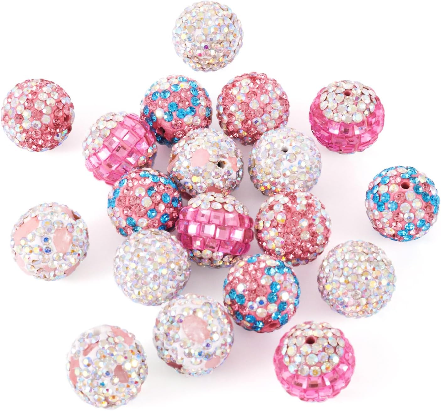 Craftdady 20Pcs 16mm Polymer Clay Rhinestone Disco Beads Pink Crystal Round Spacer Beads Sparkly Bubblegum Ball Beads for Crafts DIY Pens Bracelets Jewelry Making Supplies