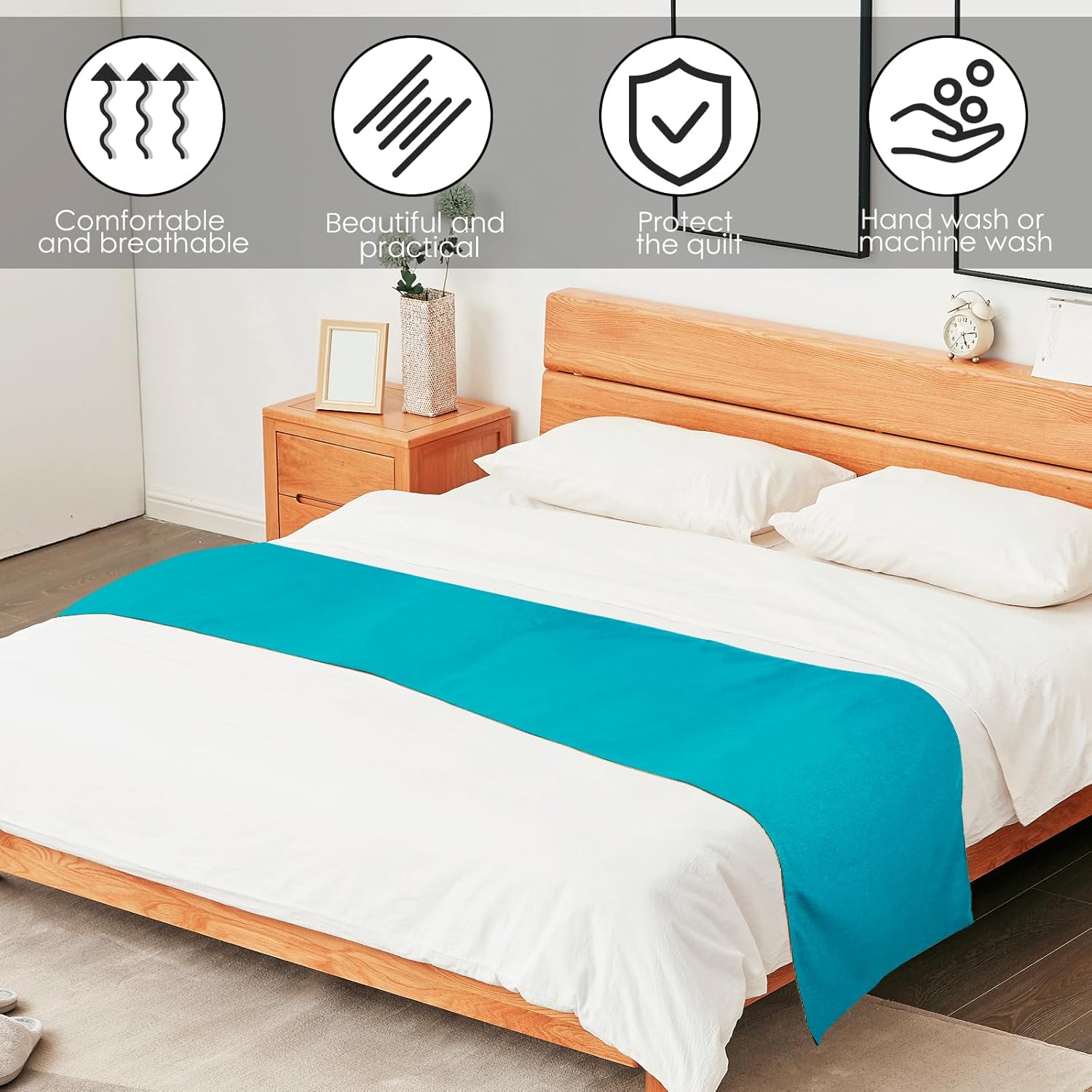 Bed Runner, Solid Bedding Scarf for 1.2 Meter Bed Width Breathable Bed End Scarf, Protection Soft Skin-Friendly Bed Decorative Scarf for Home Bedroom Hotel Wedding Room (Blove)