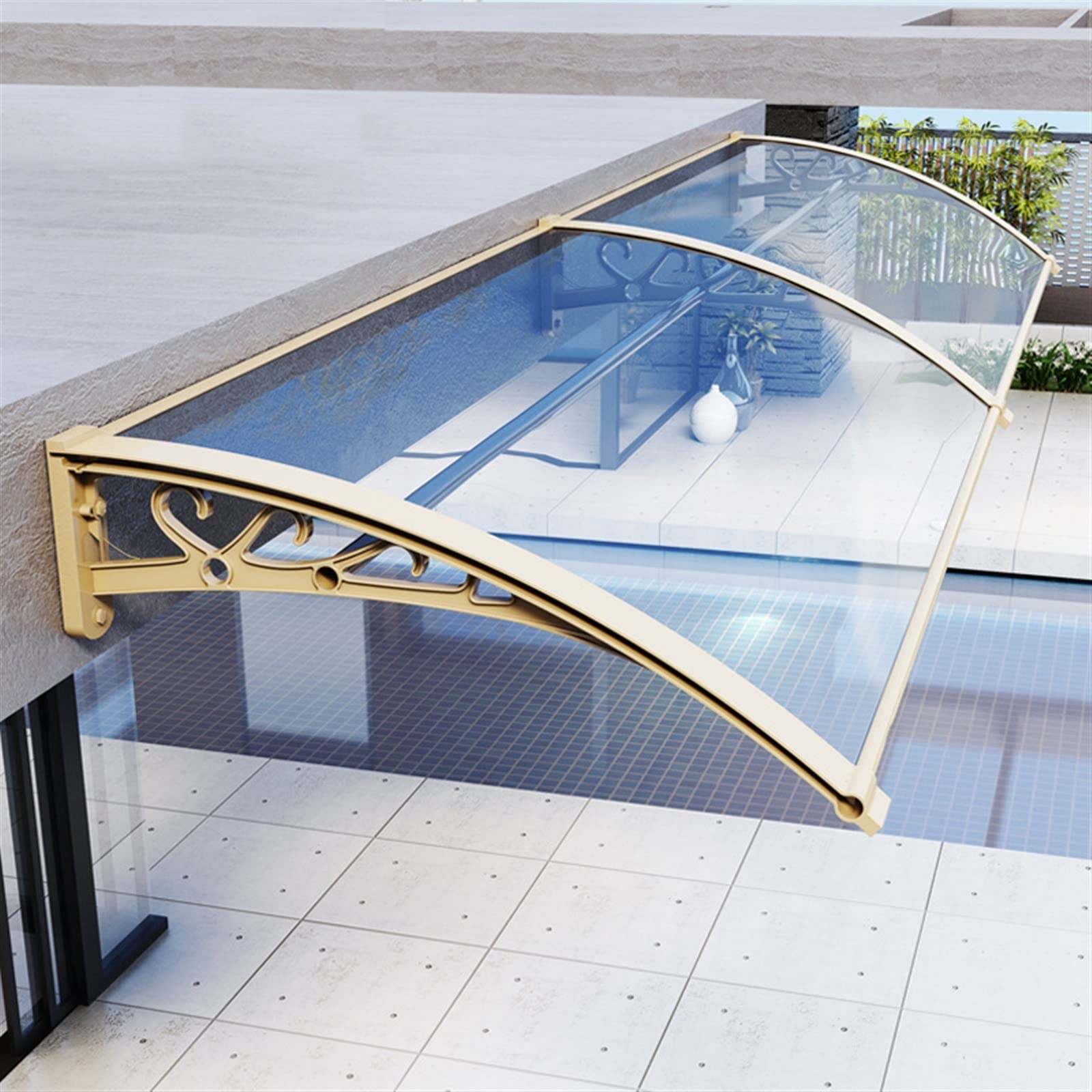 Auvent de porte et fenêtre extérieur en polycarbonate avec protection UV