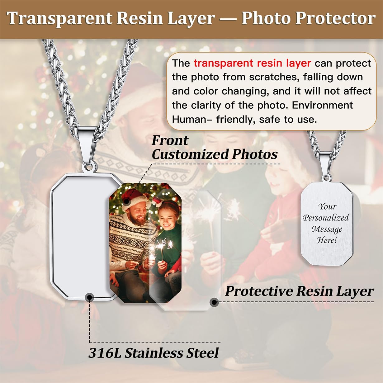 U7 Personalized Picture Necklace for men,Custom Gold Plated/Black/Silver Photo Pendant, Memorial Dog Tag/Octangle Necklace for Men Husband Boyfriend,Send Gift Box - Image 4